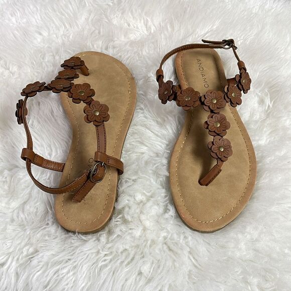 ANDIAMO Brown Floral Thong Sandals Ladies Size 8 1/2 - Picture 5 of 11